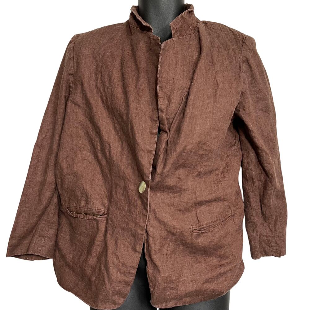 Vintage Character Suburban Wear Blazer Jacket Size 14 Brown Linen Blend Career